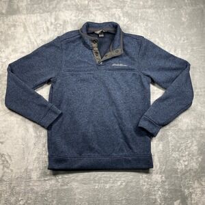 Eddie‎ Bauer Men's Blue Heathered Snap Neck Pullover Sweater Fleece Size M